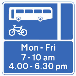 Bus lane with hours of operation sign