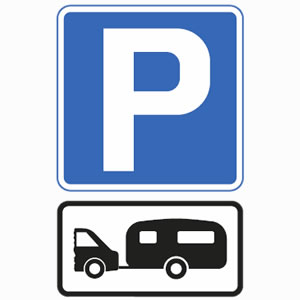 Car and caravan or motor caravan parking sign