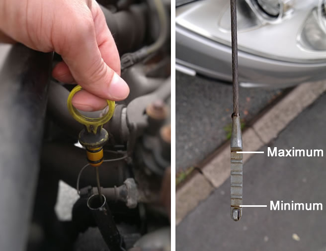 Check engine oil levels by using the dipstick