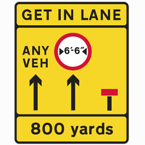 Get in lane road sign