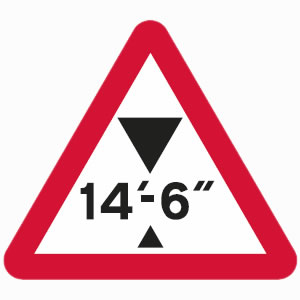 Height restriction warning sign with imperial units