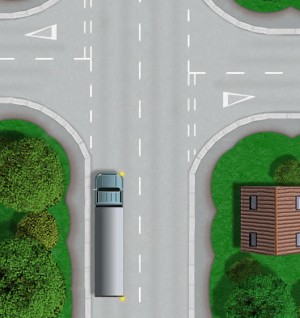 Long vehicle turning right theory test question