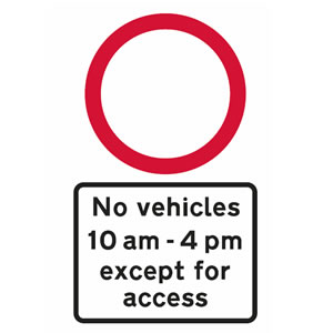 No vehicles at specified times sign