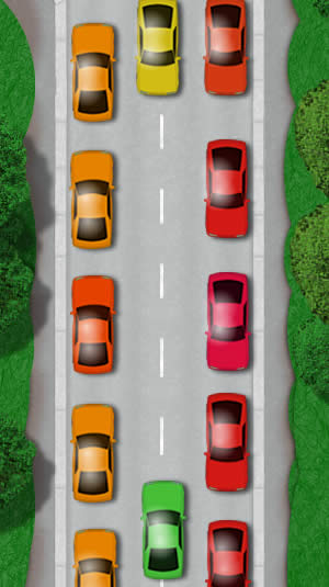 Parked cars on both sides of the road