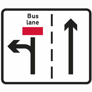 Traffic turn left only bus lane sign