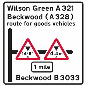 White road signs incorporating warning sign